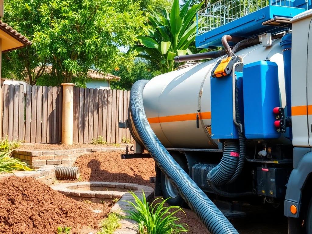 Caminhão limpa fossa em atendimento